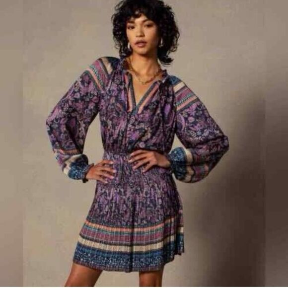 Anthropologie Dresses & Skirts - Anthropologie Bond 73 Tie Front Pleated Long Sleeve Sundress Sz L